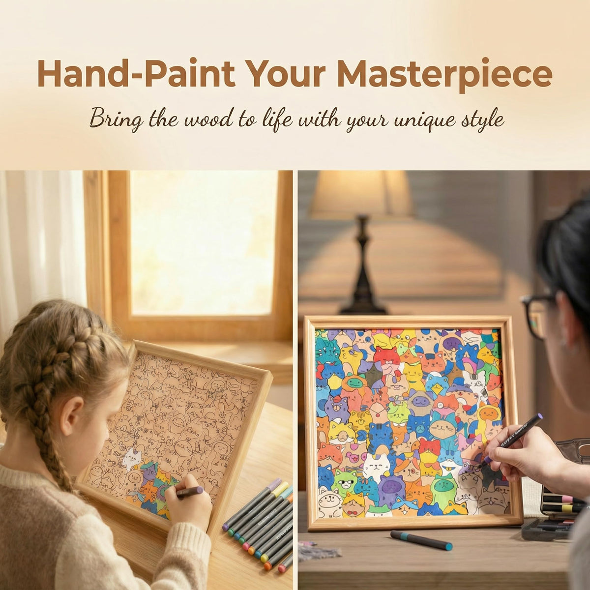 Budifyx cat puzzle frame paint-set enabling colorful customization and creative expression.