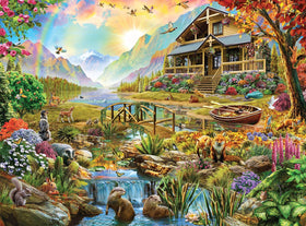 Buffalo Games Adrian Chesterman cabin and river scene artwork for cozy solving