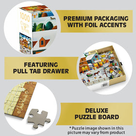 Buffalo Games Cauldwell's Country Store Gold Collection box enhances gifting presentation.