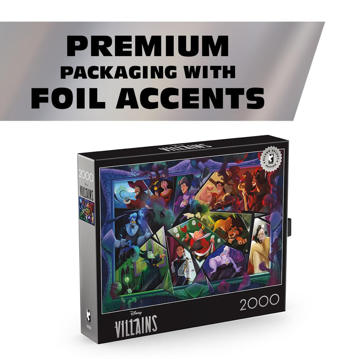 Buffalo Games Ceaco Disney Silver Select Villains puzzle highlights glowing accents to enliven the scene.