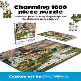 Buffalo Games Twilight Sentinel coastal village at twilight for cozy puzzling