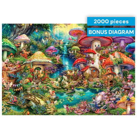 Buffalo Games Merry Mushroom Village Picnic completed puzzle makes a striking display piece.