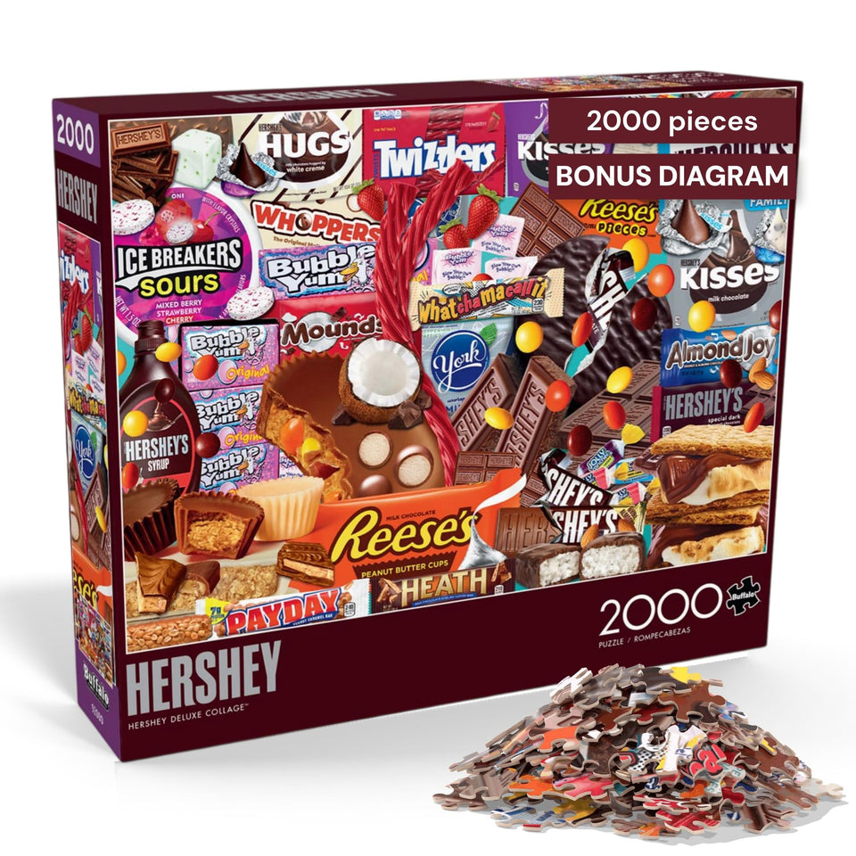 Buffalo Games Hersheys collage puzzle box front for nostalgic candy lovers