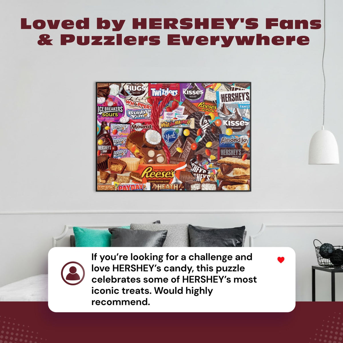 Buffalo Games Hersheys collage puzzle-in-progress scene for cozy evenings