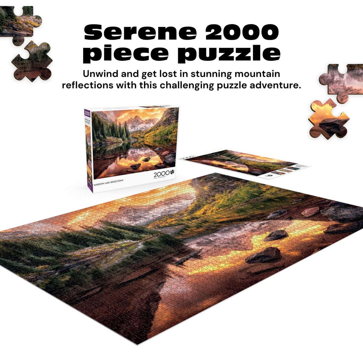 Buffalo Games Maroon Lake Reflections; snow-capped peaks create a challenging, immersive weekend puzzle.