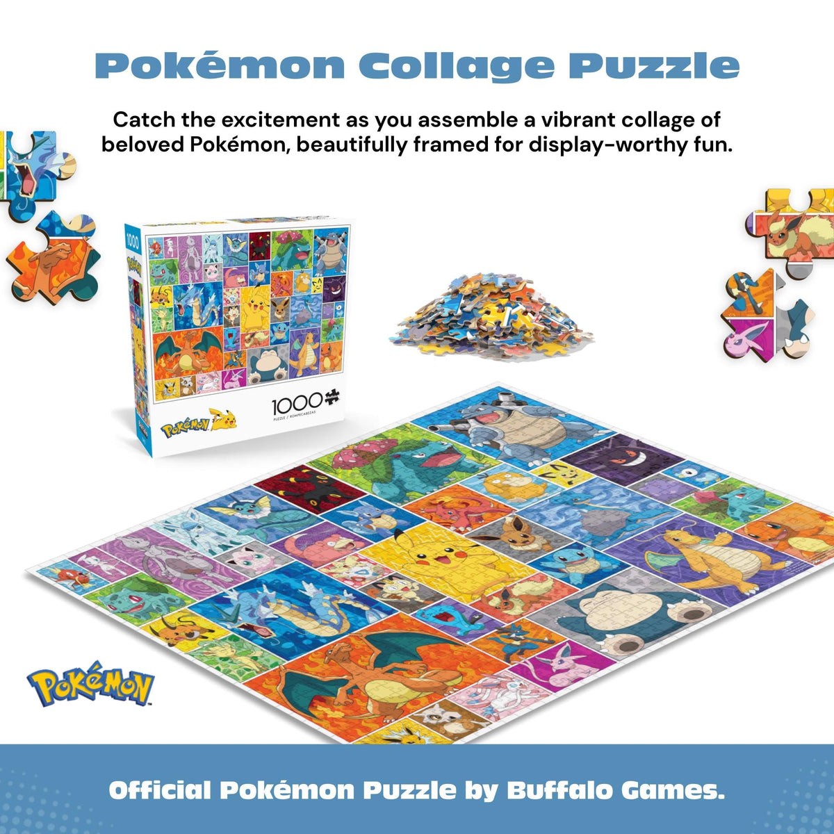 Buffalo Games Pokemon Frames closeup art highlights colorful details for collectors and fans