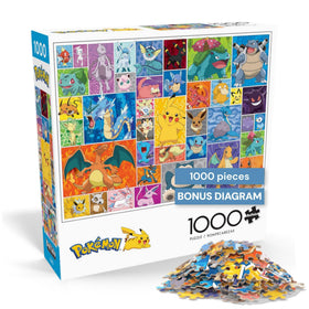 Buffalo Games Pokemon Frames collage puzzle shows vibrant framed portraits for family game nights