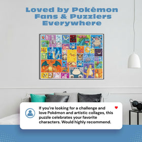 Buffalo Games Pokemon Frames finished size display shows the full scene on a table