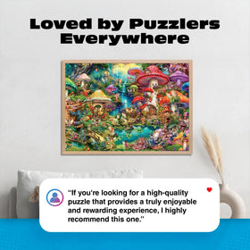 Buffalo Games Merry Mushroom Village Picnic poster included to guide assembly.