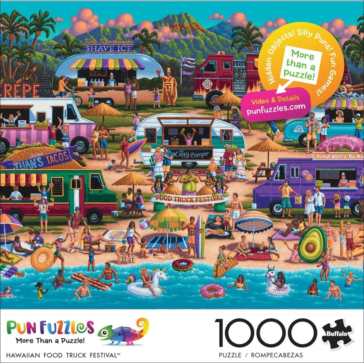 Buffalo Games PunFuzzles includes a full-color poster for reference during assembly