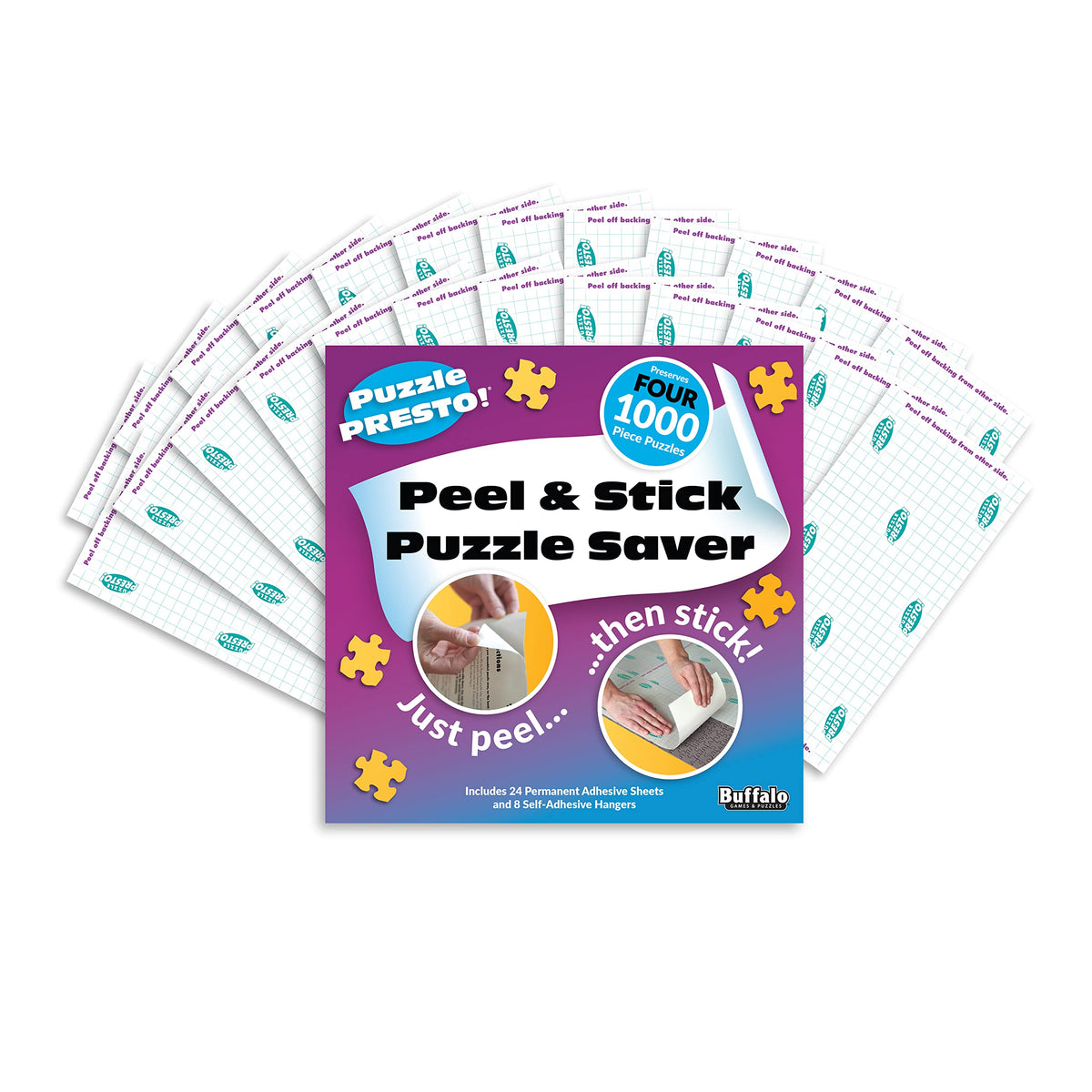 Buffalo Games Puzzle Presto hangers shown for easy wall mounting.
