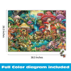 Buffalo Games Merry Mushroom Village Picnic winding streams and lantern paths invite relaxed puzzling.