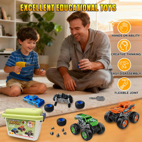 Bugrtarey electric drill assembly tool helping kids build and disassemble trucks.