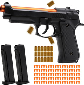 Bugrtey automatic shell ejecting toy gun closeup showing realistic action for immersive pretend play