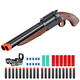 Bugrtey double-barreled toy gun front view shows realistic grip for safe play