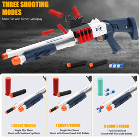 Bugrtey shotgun with scope enables longer-range targeting during outdoor play.