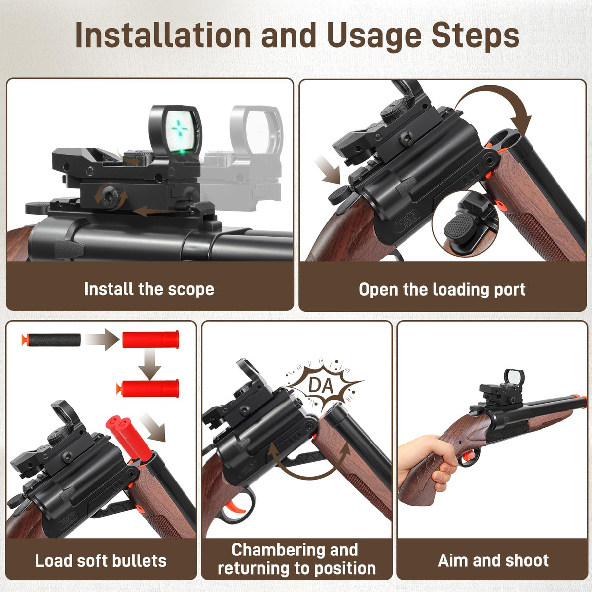 Bugrtey toy gun shell loading action demonstrates authentic shell ejection