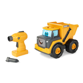 Build-A-Buddy John Deere Dump Truck parts shown for easy kid-friendly assembly.