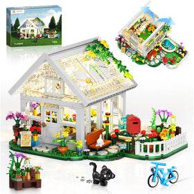 BUILDIFY Flower House with LED light, front view for warm night-time ambience.