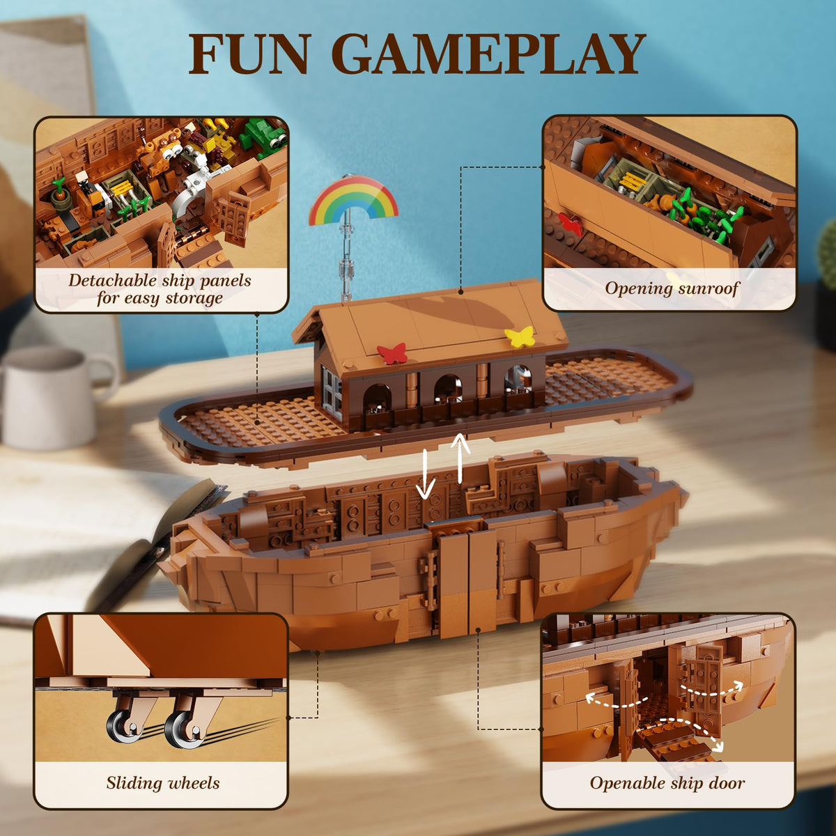 Buildify Noah's Ark upper deck detachable design for multi-level exploration.