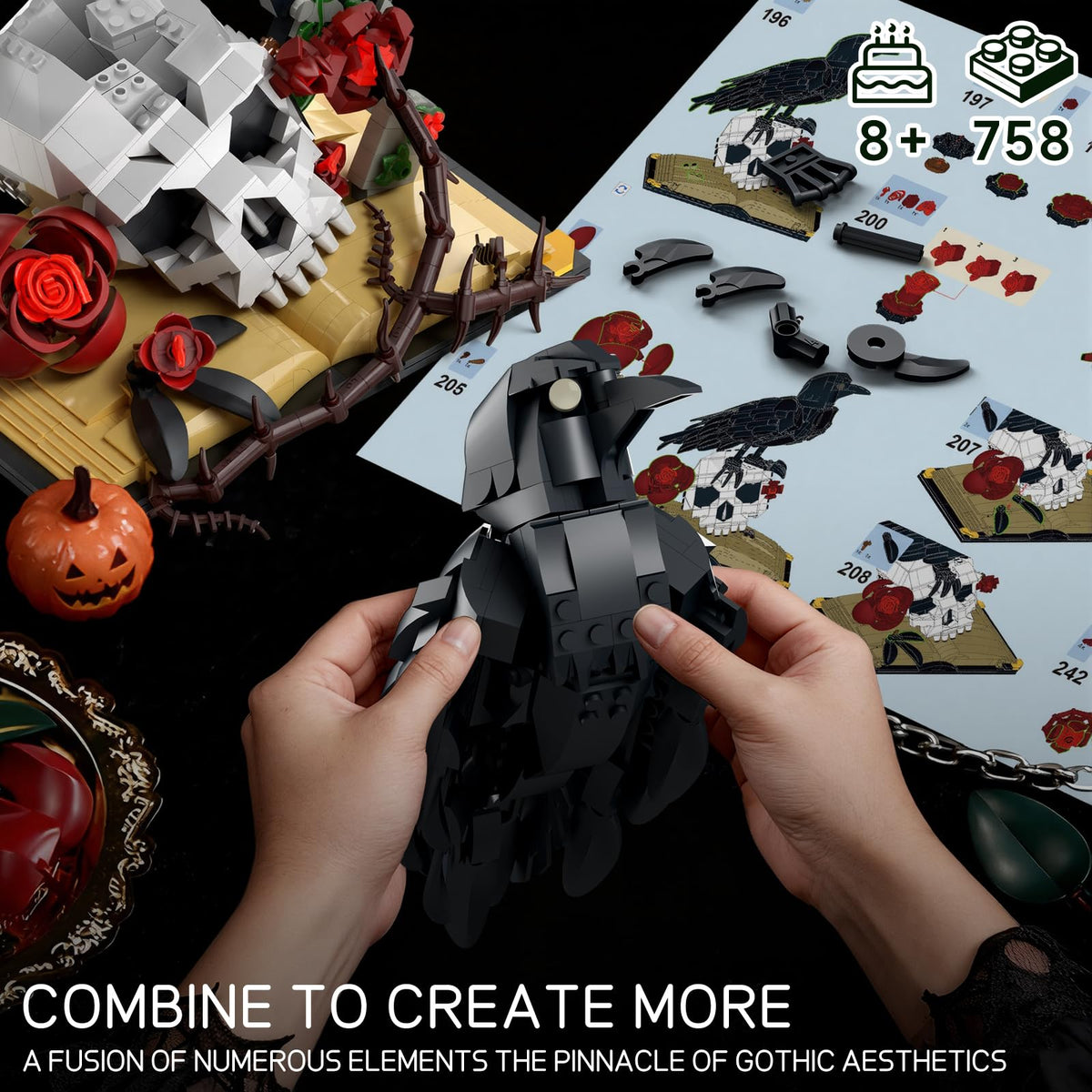 BUILDIFY Raven and rose detailing creates a storytelling sculpture for adults and teens.