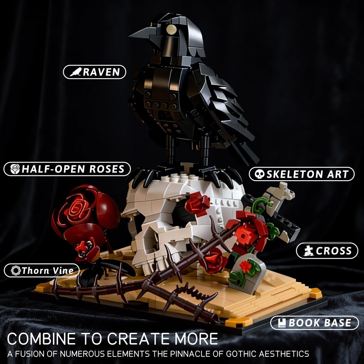 BUILDIFY Victorian skull motifs with roses add a refined gothic accent for collections.