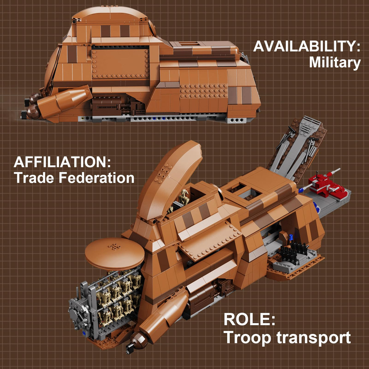 BuildingBoat eight machine guns on carrier suggest extended battlefield capabilities.