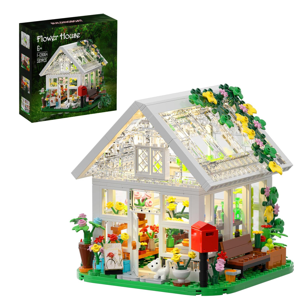 BuildingBoat Flower House with open roof and skylight for display and play