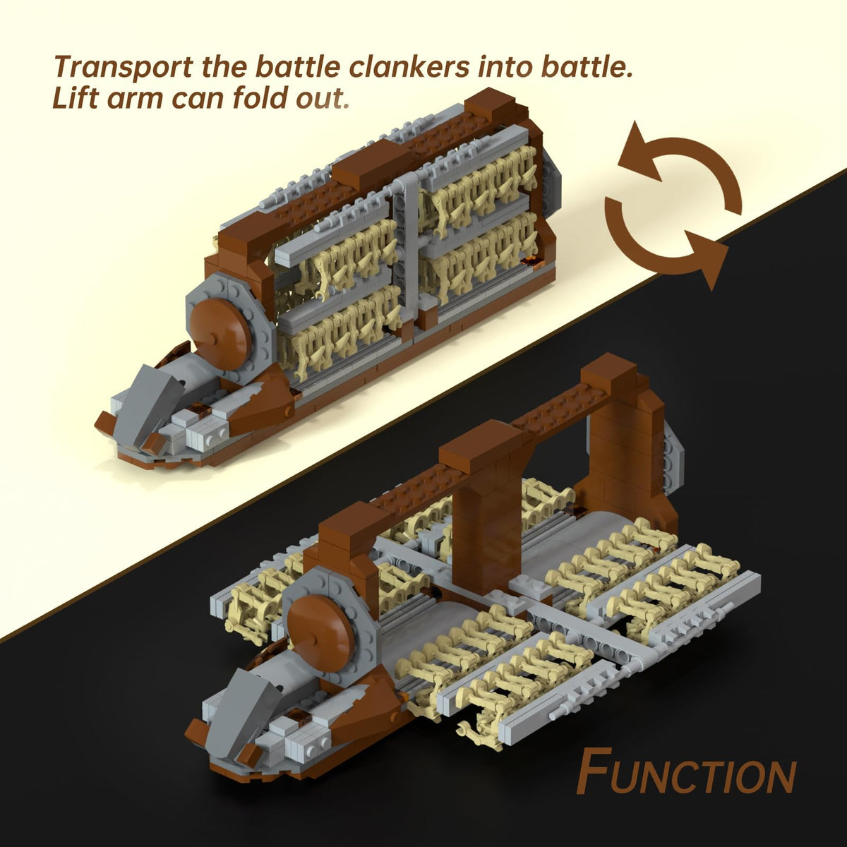 Hidden wheels create a hovering-like look during play.