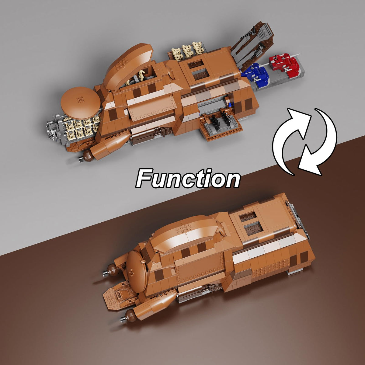 BuildingBoat opening side flaps and rear hatch enable interactive play.