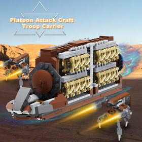 Troop carrier assembly ready for quick deployment of soldiers.