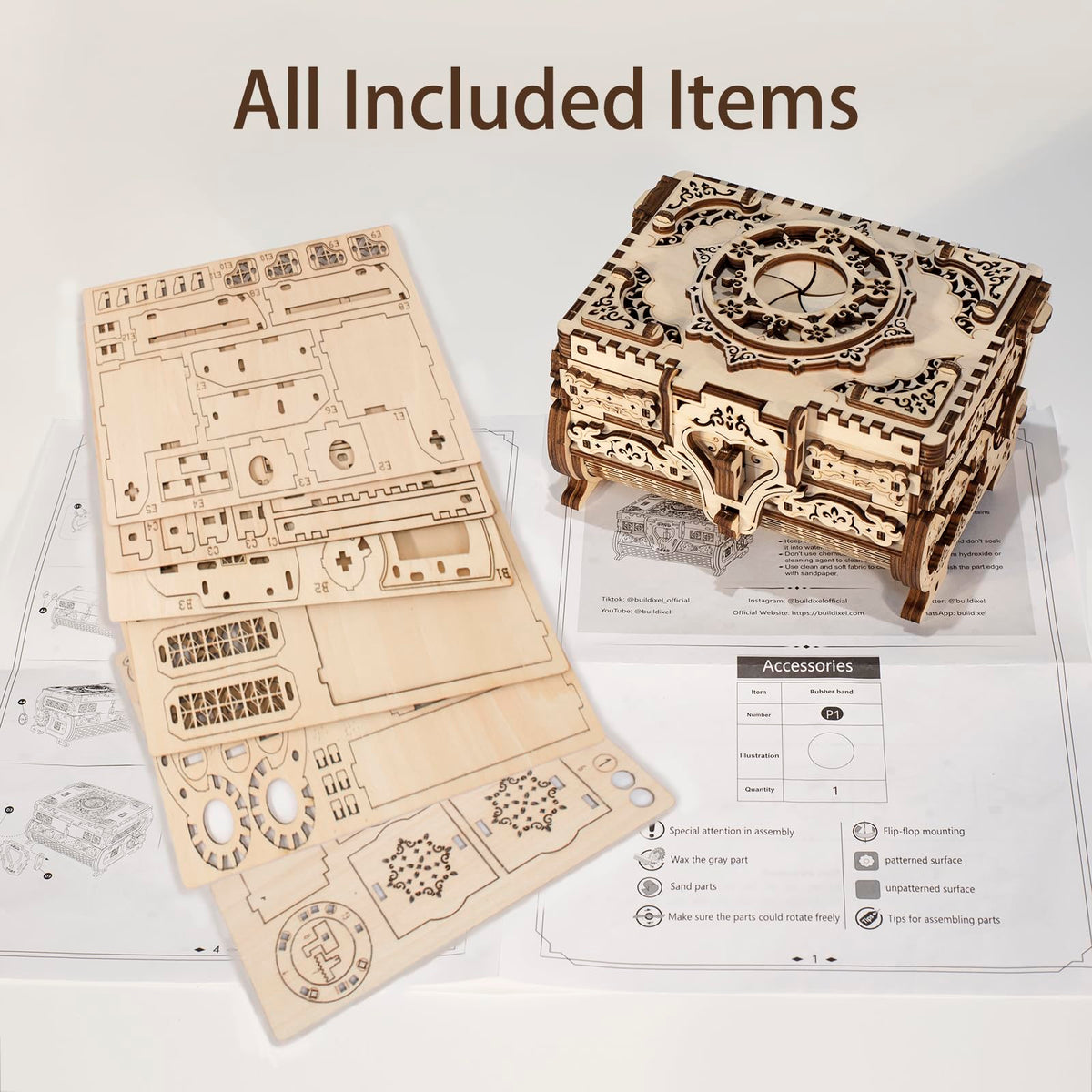 Decorative wooden antique box from Buildixel doubles as desk art.