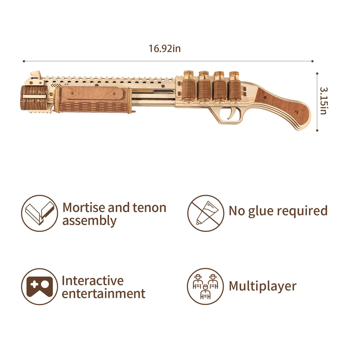 Buildixel DIY wood shotgun model components laid out neatly.
