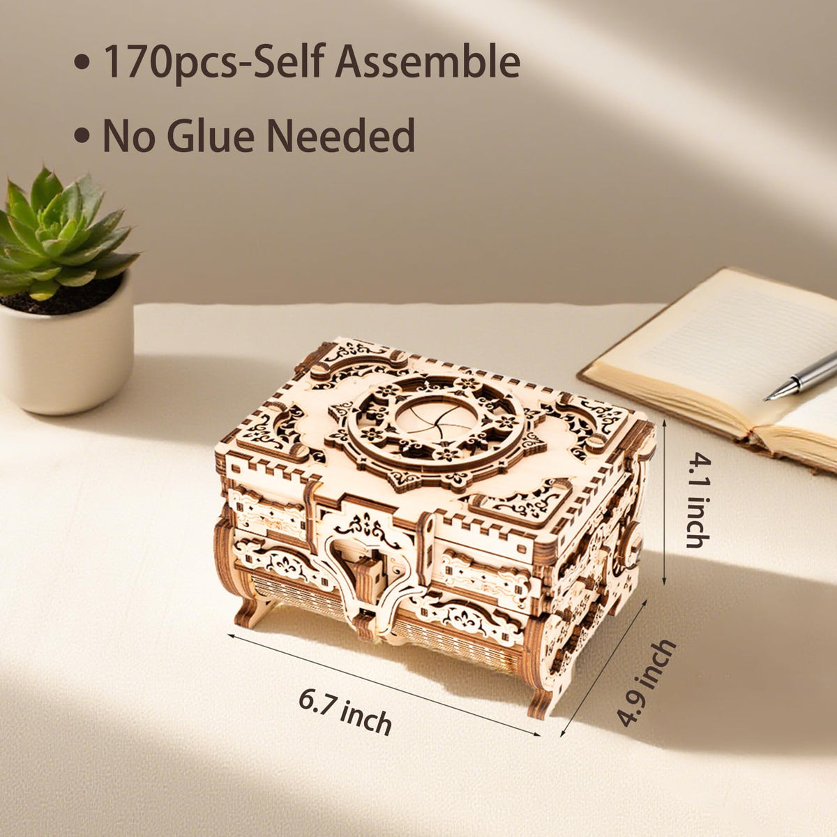 Close-up of Buildixel wooden antique box design and precise joinery.