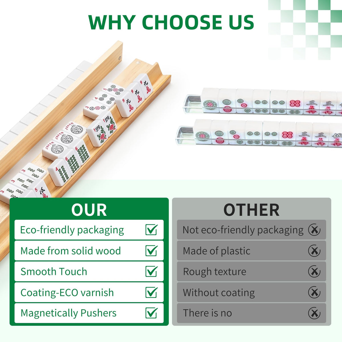 Buildopia solid wood Mahjong rack viewed from top, highlighting durable finish.