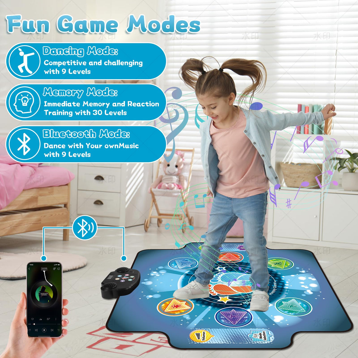 BulaBe dance mat offers 5 game modes for versatile kid-friendly play.