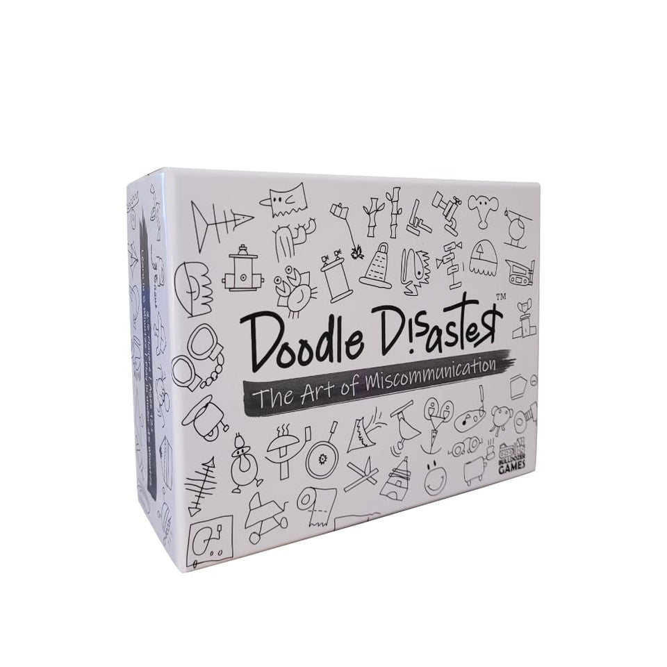 Bulldozer Games Doodle Disaster box art showing playful miscommunication for family game night