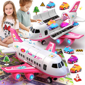 Bulucoben pink airplane toy with princess cars on a colorful play mat for imaginative play.