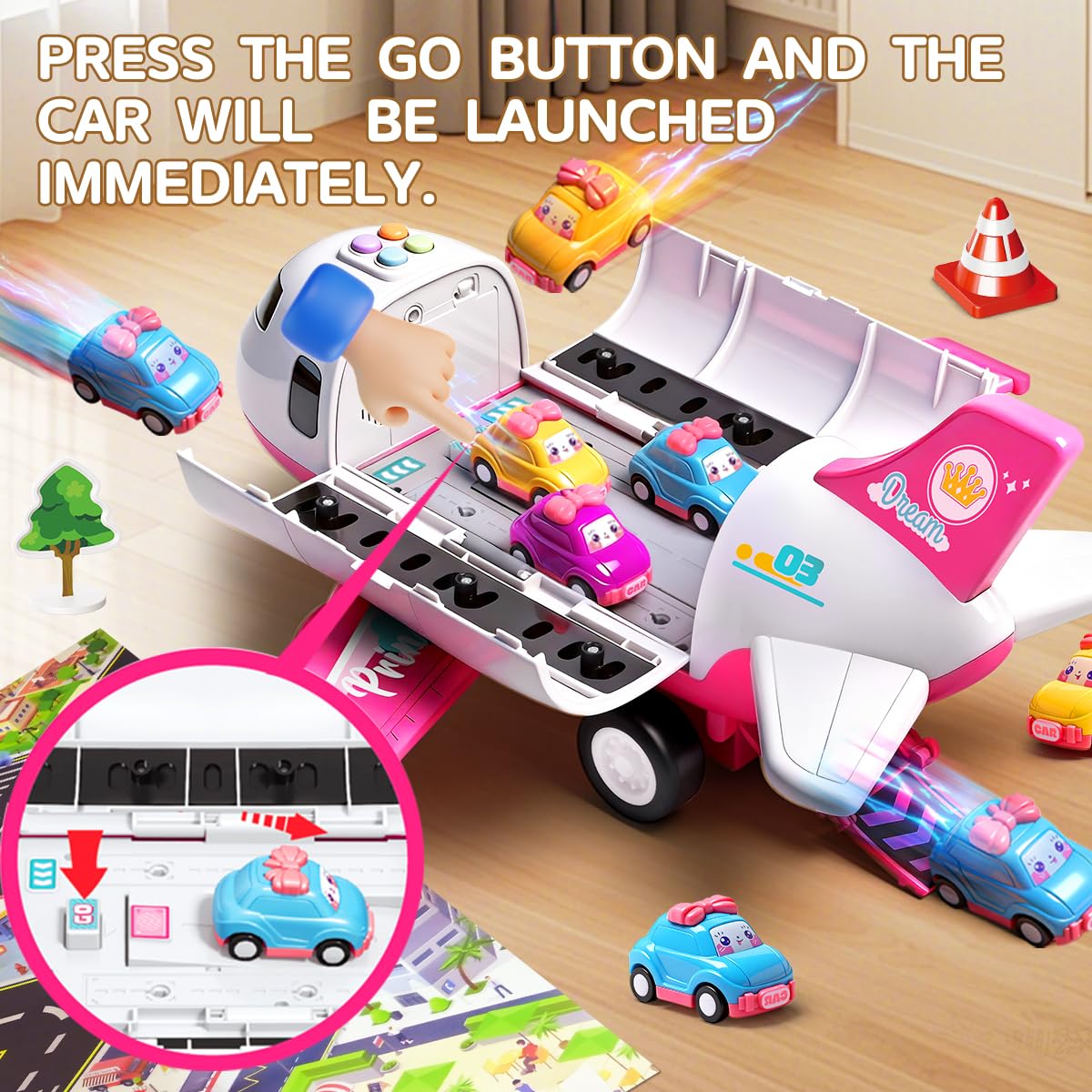Bulucoben princess cars set for tiny drivers in a vibrant city scene.
