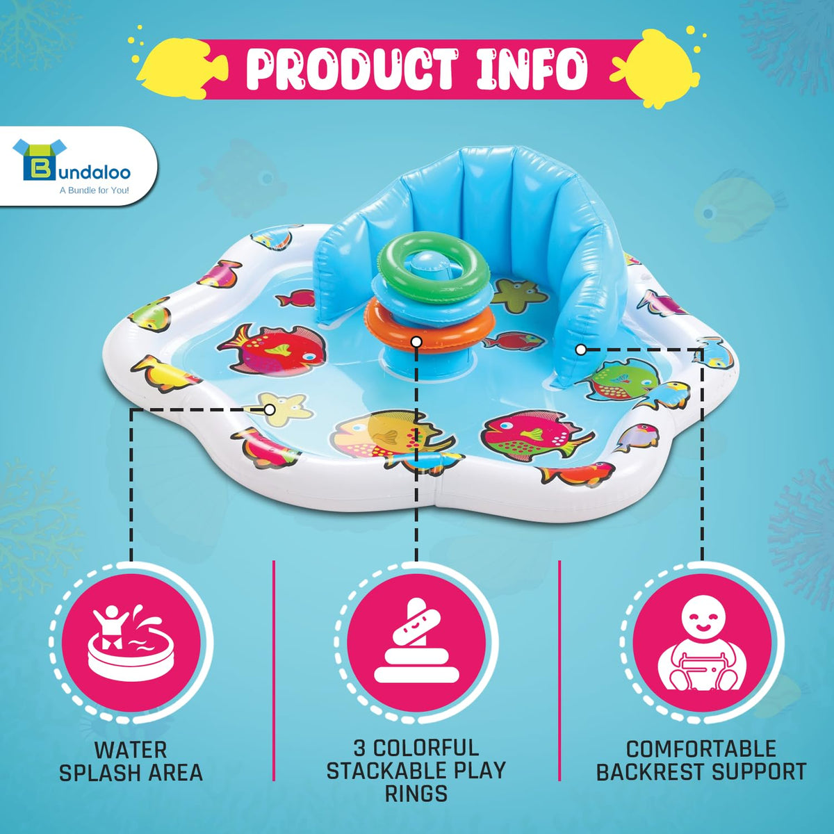 Bundaloo baby splash pad ring toys encourage grasping and stacking exploration