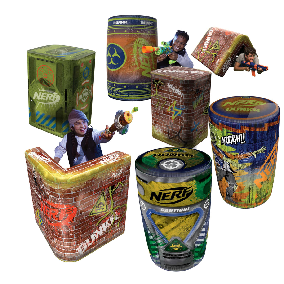 BUNKR Battle Zones zombie barricade set packshot highlights durable inflatables for epic skirmishes