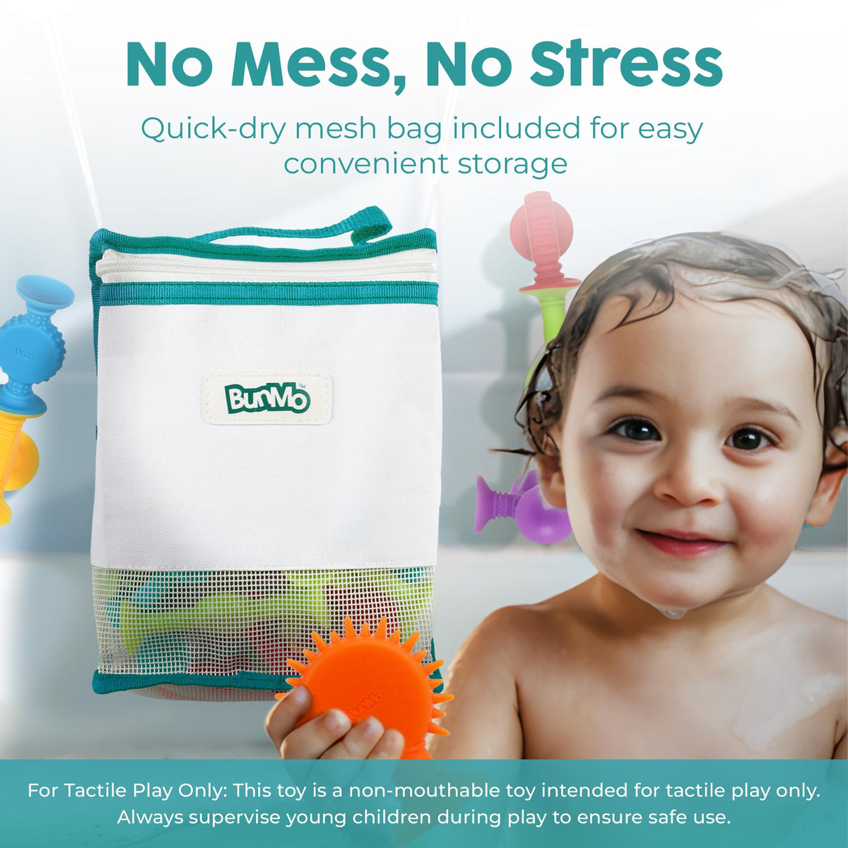 BUNMO BPA-free silicone ensures safe, simple cleaning after splashy sessions.