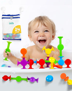 BUNMO bath toys with strong suction grip on tile for wall builds