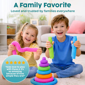 BUNMO Pop Tubes support fine motor skills and bilateral coordination during play.