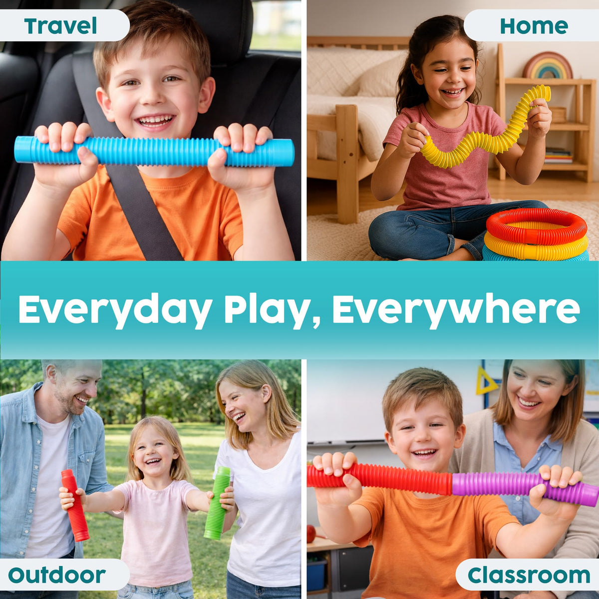 BUNMO Pop Tubes demonstrate safe, non-mouthable play under supervision.