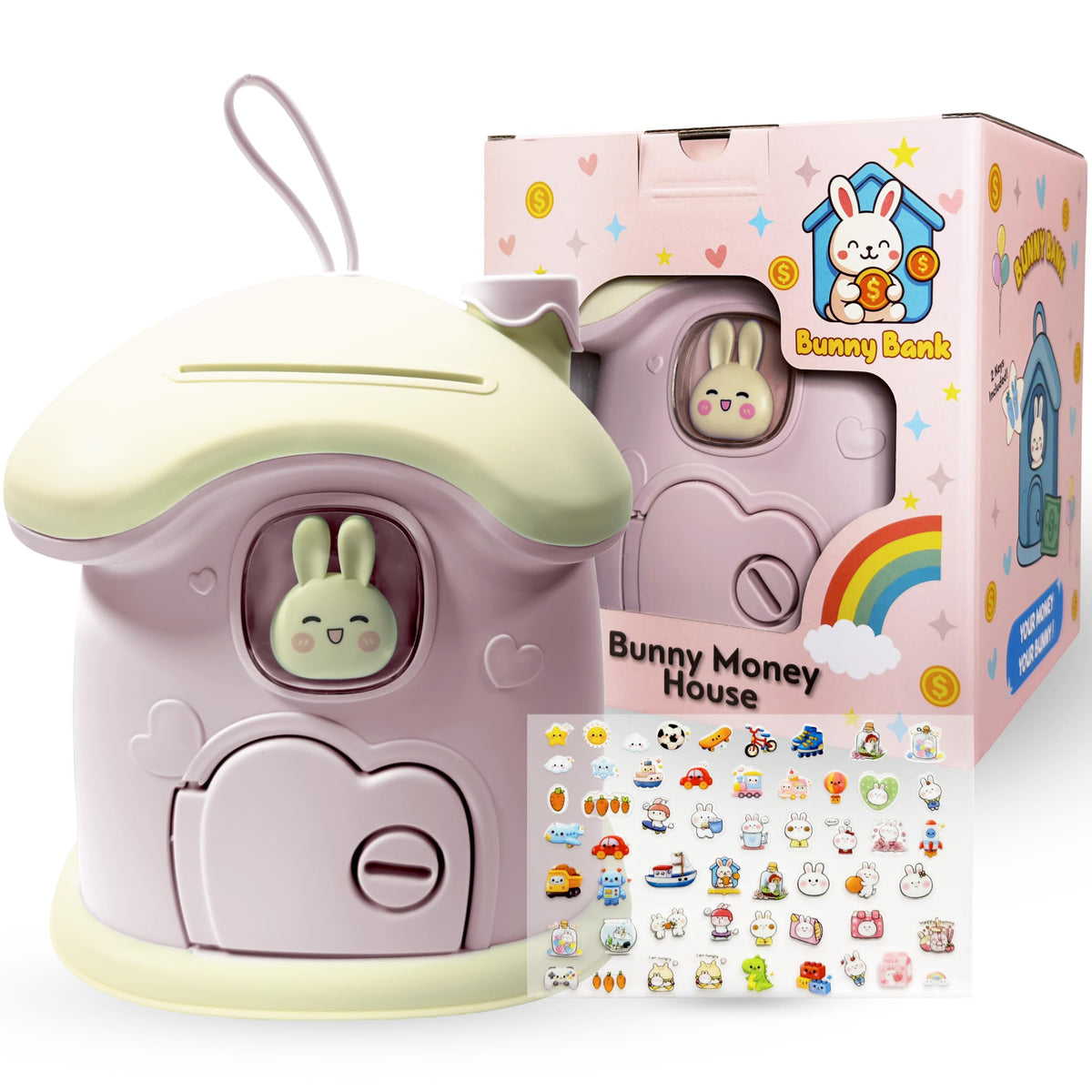 BunnyBank Bunny House design featuring a cute rabbit shape to inspire kids to save.