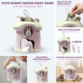BunnyBank dual deposit slots enable easy coin and bill saving for kids.
