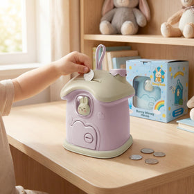 BunnyBank kid-friendly size fits shelves and small hands for growing savings.