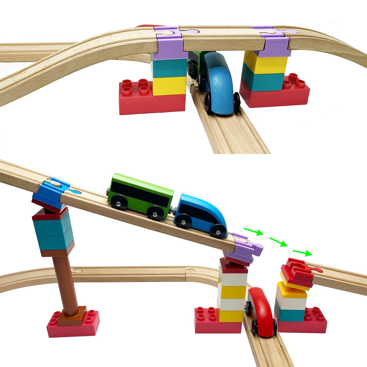Bunu1492-compatible wooden tracks from multiple brands shown together for compatibility.
