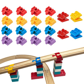 Bunu1492 wooden train track connectors in a 20-piece set for flexible track layouts.